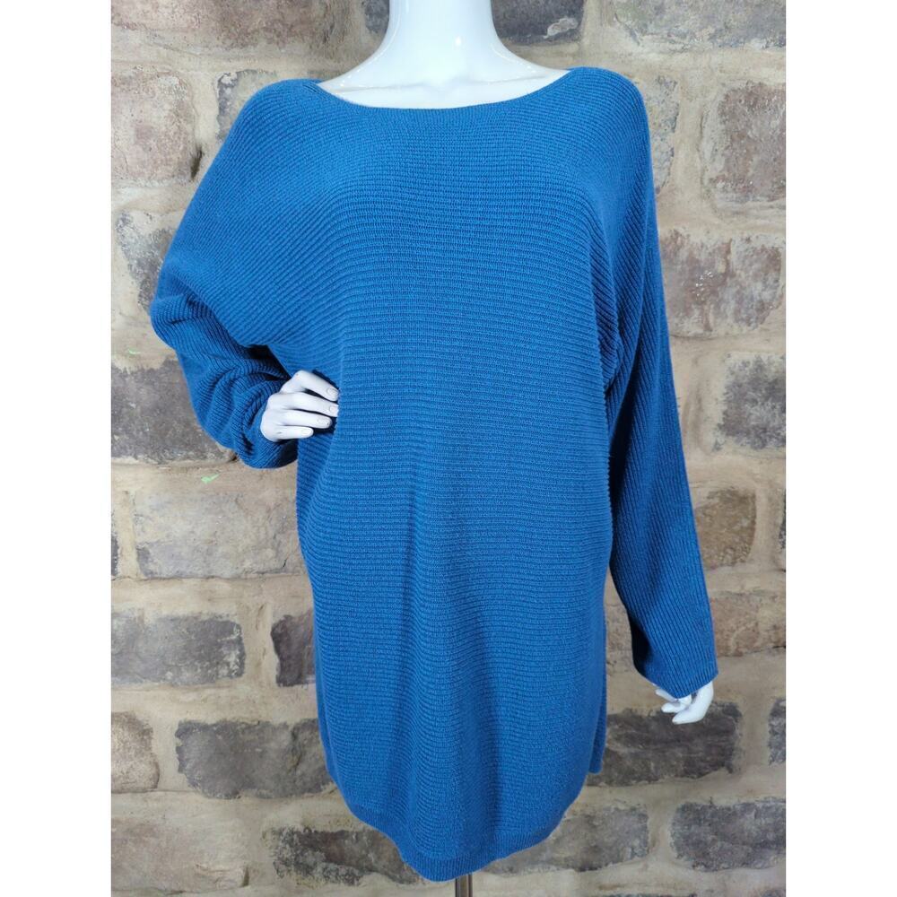 J. Jill Sweater Woman's Large Blue Ribbed Long Line Lagenlook Coastal Comfy